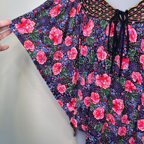 Ric Rac | Anthro Floral Print Dolman Flutter Sleeve Floaty Boho Batwing Blouse - Picture 6 of 15